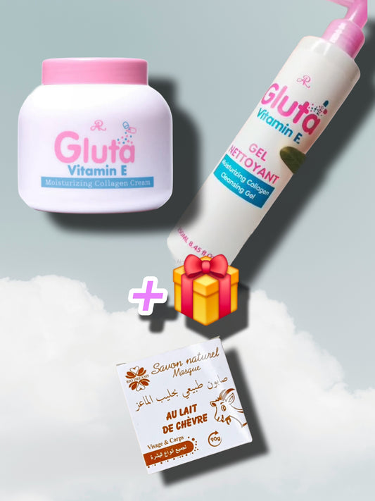 La crème hydratante Gluta vitamine E l'original et Gel nettoyant + 🎁